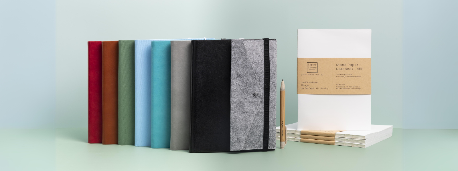 The Paper Saver Refillable Stone Paper Notebook range for sustainable living.