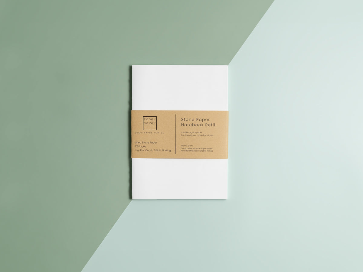 Refill your Paper Saver with our Stone Paper Notebook Refill so you can keep using one elgant notebook for less waste and write more sustainably.