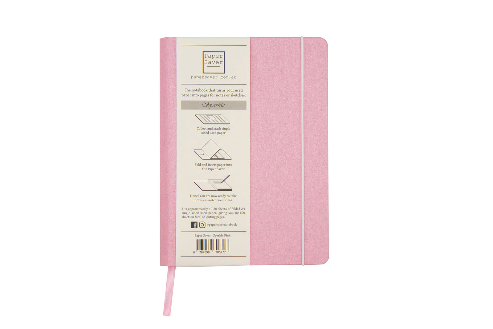 The Sparkle Paper Saver Notebook with canvas covers in pink is the only eco-friendly reusable notebook you need to write your notes and ideas while reducing paper waste.  Repurposing your used paper as pages, upcycle your paper to write notes sustainably. Replenish and reuse once done. Write comfortably and sustainably for zero waste living.