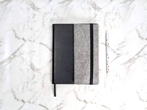 The Classic Paper Saver Reusable Notebook in Seriously Black with the Paper Saver Organiser so you can reuse paper while staying organised with a pencil case, card and document holders.