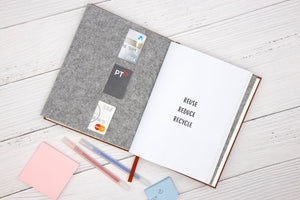 The Paper Saver Organiser is added on snugly to the Paper Saver Reusable Notebook as a carry solution for all your stationery and work essentials including pens, chargers, documents and business card holders.