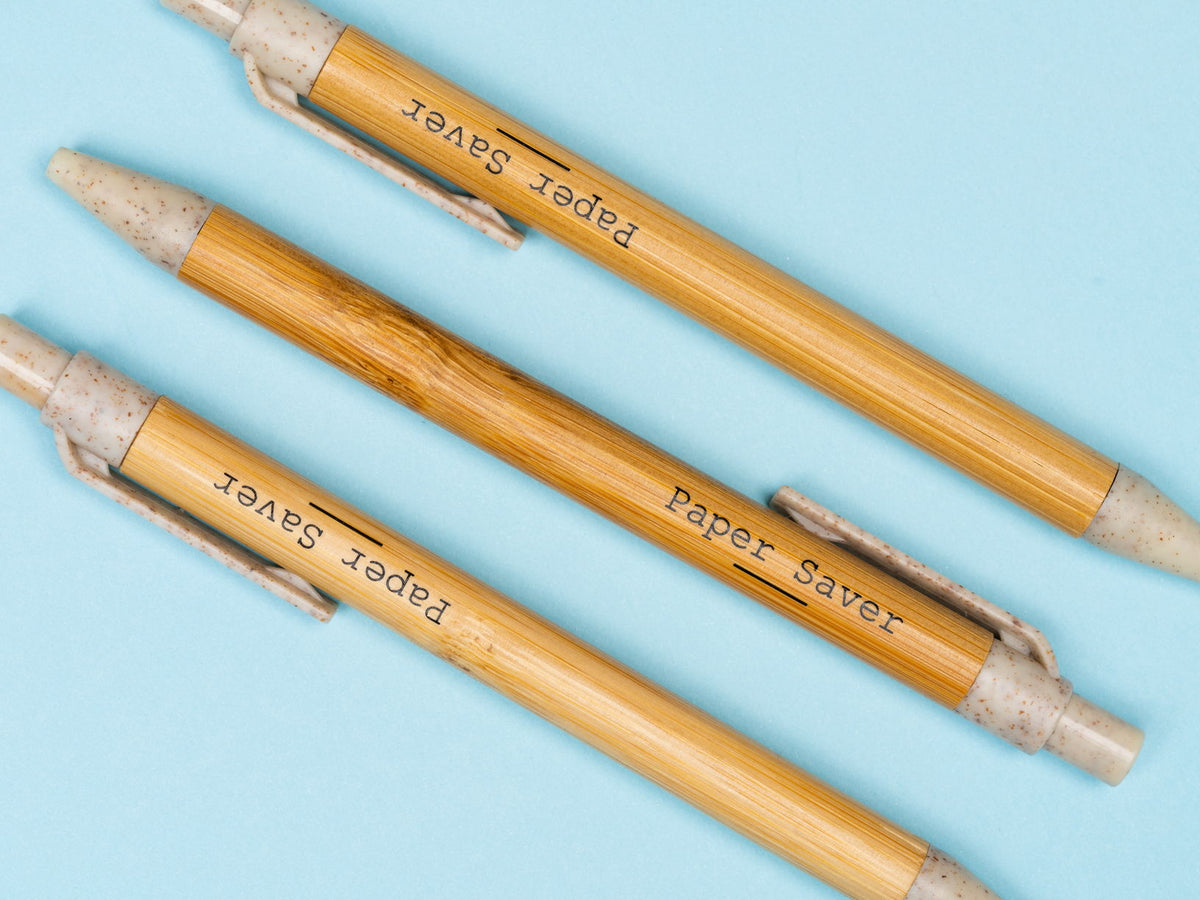 The Paper Saver Reusable Pen is made of bamboo which is light, durable, and sustainable. It is also refillable so you can stop throwing disposable plastic pens into landfill and reuse again and again.