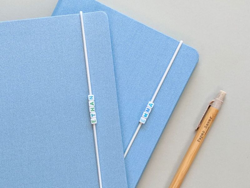 Personalise your Canvas Paper Saver Reusable Notebook with name beads, a fun and special way to make your eco notebook truly yours!